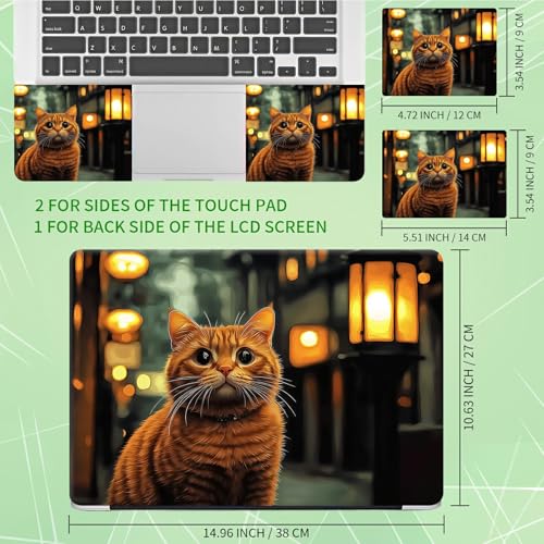 Laptop Skin Sticker Decal, Universal Protective Cover Fit 12 13 14 15.6 Inch Notebook, Reusable Water-Resistant Vinyl Decal w/ 2 Wrist Pads for Business Travel Office, City Lamp Cat - color: City Lamp Cat