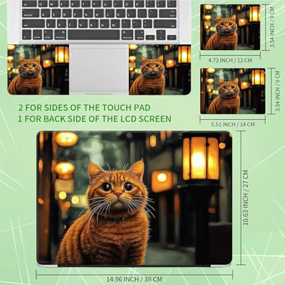 Laptop Skin Sticker Decal, Universal Protective Cover Fit 12 13 14 15.6 Inch Notebook, Reusable Water-Resistant Vinyl Decal w/ 2 Wrist Pads for Business Travel Office, City Lamp Cat - color: City Lamp Cat