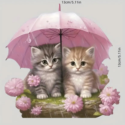 Cute Umbrella Kitten Cat Flower PVC Vinyl Car Decals Stickers Waterproof Self-Adhesive Decals for Cars, Laptops, Trucks, Motorcycles Wall Window Luggage Scratch Cover Door Decor Sticker