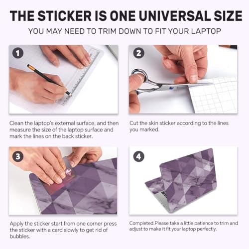 3Pcs Hexagonal Marble Laptop Skin Sticker Universal Removable Vinyl Stickers Fits for 12.1 13 14 15.6 16 Inch Waterproof Notebook Decal Cover Gift - color: purple