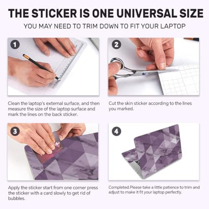 3Pcs Hexagonal Marble Laptop Skin Sticker Universal Removable Vinyl Stickers Fits for 12.1 13 14 15.6 16 Inch Waterproof Notebook Decal Cover Gift - color: purple
