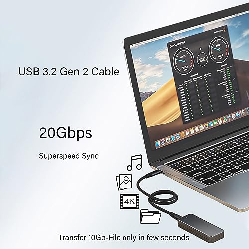 Pocxwa USB-C to USB-C 3.2 Gen 2x2 Video Cable, 240W USBC Charger Cord 6.6Ft | 4K@144HZ, 20Gbps Data Sync, Compatible with MacBook Pro, Dell, LG, ARZOPA, KYY Portable Monitor, Smartphone Tablets & Laptop - size: 6.6Ft