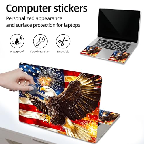 Aesthetic Laptop Skin Sticker, Eagle with US Flag & Fireworks Waterproof Vinyl Laptop Decal, Removable Bubble Free, Reusable Protective Cover for 13 14 15 15.6 Inch - color: Eagle with US Flag & Fireworks