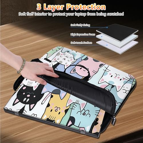 10 inch Laptop Sleeve with Laptop Skin Sticker Set – Slim Protective Case with Smooth Zipper, Lightweight Tablet & Notebook Sleeve for Travel & Daily Carry, Cat Family - color: Cat Family, size: 10 inch