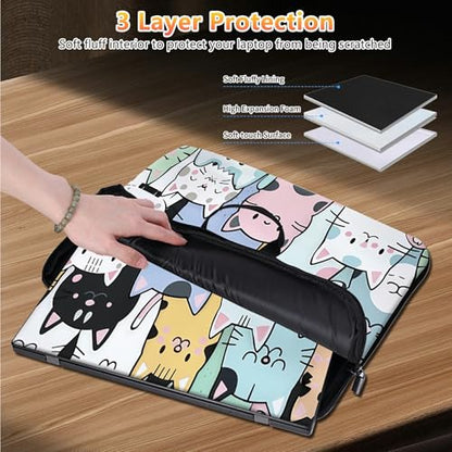 10 inch Laptop Sleeve with Laptop Skin Sticker Set – Slim Protective Case with Smooth Zipper, Lightweight Tablet & Notebook Sleeve for Travel & Daily Carry, Cat Family - color: Cat Family, size: 10 inch