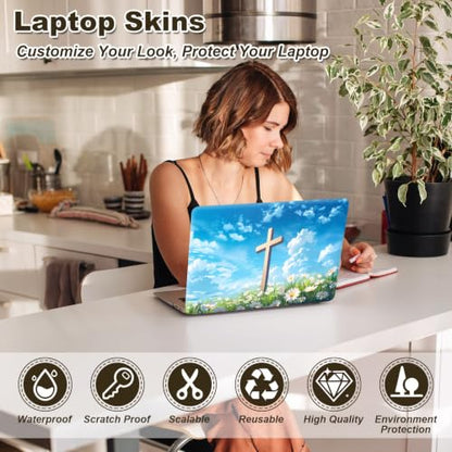 Universal Laptop Skin Sticker Decal 11-15.6 Inches, Cross White Daisy | Reusable Vinyl Sticker for 12.1 13 13.3 14 15.4 Inches Notebook PC, Scratch Resistant Waterproof, Easy to Trim & Apply - color: Cross White Daisy