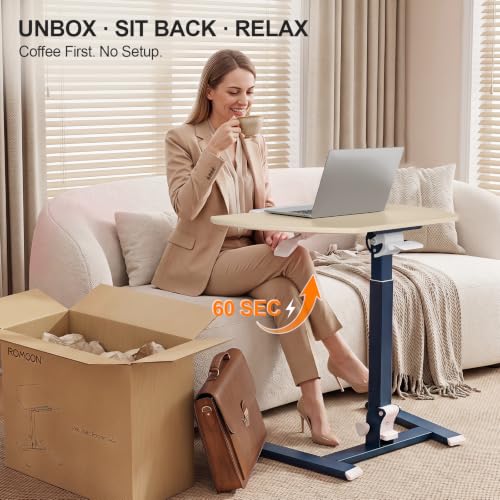 ROMOON Foldable Standing Desk, No-Assembly Height Adjustable Portable Desk | Rolling Laptop Cart with Wheels and Tilt Top, Mobile Workstation for Classroom, Home Office, Small Spaces, Sofa, Oat Yellow - color: Oat Yellow