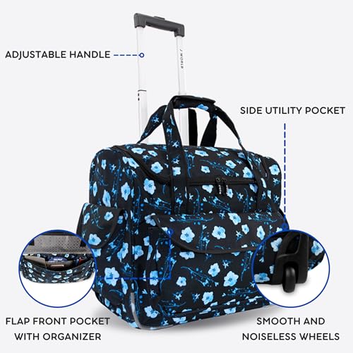 J World Donna Rolling Tote Bag on Wheels for Women. Roller Laptop Briefcase. Overnight Weekender Teachers Work, Night Bloom - color: Night Bloom