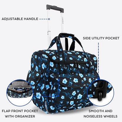J World Donna Rolling Tote Bag on Wheels for Women. Roller Laptop Briefcase. Overnight Weekender Teachers Work, Night Bloom - color: Night Bloom
