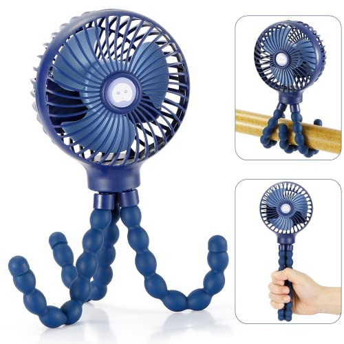 snawowo Mini Handheld Personal Portable Fan, Baby Stroller Fan, Car Seat USB or Battery Powered, with Flexible Tripod Clip on Student Bed Desk Bike Crib Treadmill Camping Traveling(Navy Blue) - color: C-NavyBlue