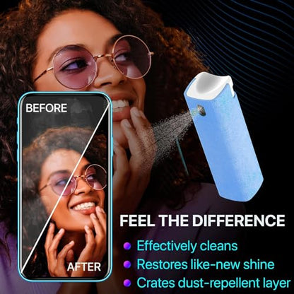IO CLEAN Mini Screen Cleaner Spray – Finger Proof Screen Cleaner for Smartphones, iPads, MacBooks, Laptops, Car Screens, Touchscreens – 3in1 Mist Cleaner, Microfiber Cloth and Protective Cover (Cream) - color: Cream
