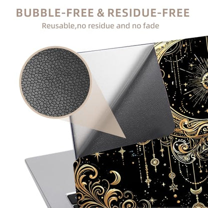 Universal Laptop Skin Sticker for 12/13/14/15.6 Inch Laptops, Reusable Vinyl Laptop Decal Cover, Waterproof Scratch Resistant Notebook Skin with 2 Wrist Pads,Golden Moon - color: Golden Moon