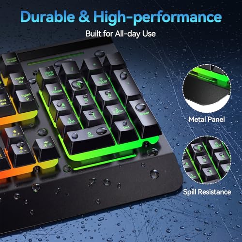 TECKNET Wireless Gaming Keyboard, 4000mAh Rechargeable Keyboard | 2-in-1 (2.4G Wireless & Wired) Connection, 15-Zone RGB Backlit, Whisper Quiet Design, 25 Anti-ghosting Keys, Metal Panel