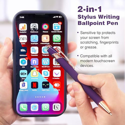 6 Pack Ballpoint Pen 2-in-1 Pen with Stylus tip, 1.0 mm Black Ink | Metal Stylus Pen for Touch Screens - color: 6 Black Gold