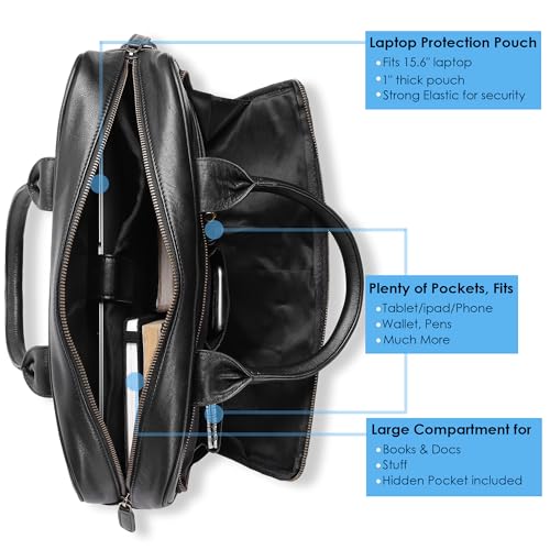 TRISKY Leather Laptop Bag - color: Black, size: 16 inches