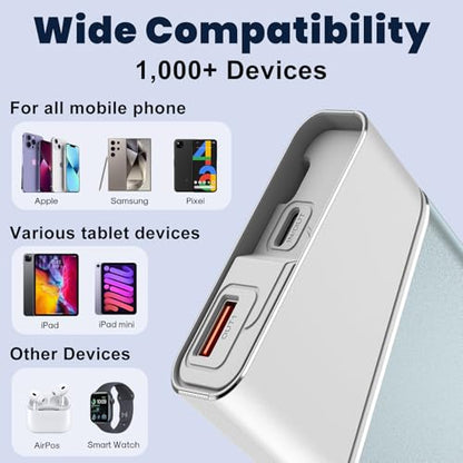 Aaoyun Portable Charger Power Bank, 20000mAh 22.5W PD Fast Charging Powerbank with Built-in USB C Cable, External Phone Battery Pack for iPhone 17/16/15 Samsung S24 Android etc - color: Blue-20000mah