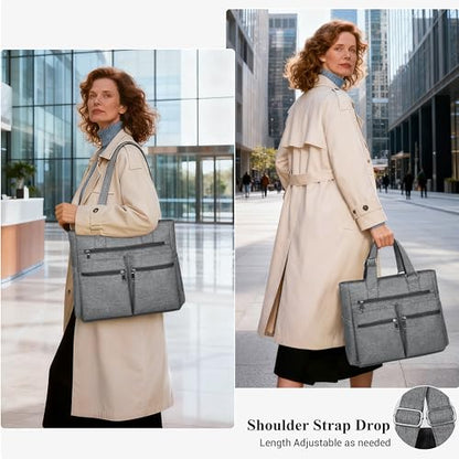 VOLGANIK ROCK Canvas Tote Bag Waterproof Nylon Multi Pocket Shoulder Bags Laptop Work Bag Teacher Purse Handbag for Women Men - color: Grey 2