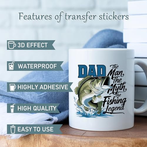 Rngmsi UV DTF Cup Wrap - 20 Sheets Fly Fishing UV DTF Cup Wraps for 16 oz Glass, Funny Stickers for Water Botters, Waterproof Rub on Transfer Decals, DIY Crafts Fishing Lover Gifts - style: Fishing