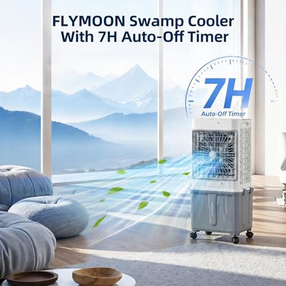 Upgraded Protable Evaporative Cooler 8.8 Gallon Cooler with Detachable Tank | Swamp Cooler with 120° Oscillation, 7-Hour Timer, Remote Control, Detachable Tank, Easy Clean for Bedroom Garage