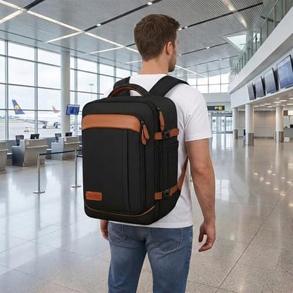 Vancropak 40L Travel Backpack for Men, Flight Approved Carry on Backpack | 17.3" Laptop Backpack, Expandable Weekender Bag with 3 Packing Cubes, Shoe Compartment, Large Anti-Theft Luggage Daypack - color: Dark Black Brown