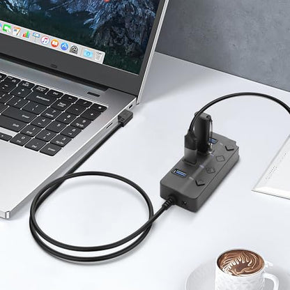 90 Degree USB Hub Splitter YACSEJAO USB 2.0 Data Hub with Individual LED Button On/Off Switch DC5.5 * 2.1 Power Port for Laptop,PC Computer (4 Ports, 1M) - size: 1M, style: 4 Ports