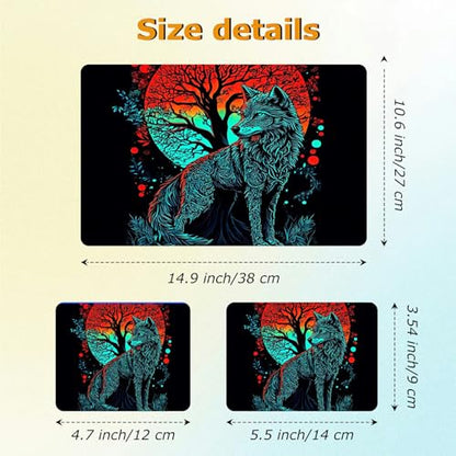 Universal Laptop Skin Sticker with 2 Wrist Pad Decals, 3-Piece Removable Vinyl Laptop Cover, Art Wolf Waterproof Anti-Scratch, Easy-Trim Fit for 13.3" 14" 15.6" Laptops - color: Art Wolf