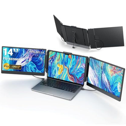 APILDELLA 14’’ Triple Laptop Screen Extender, 1080P FHD Portable Dual Monitor for Laptop USB C HDMI, Plug-Play Monitor Extender for Triple Display for Mac/Windows, Fit 13”-17.3” Laptops - style: Triple