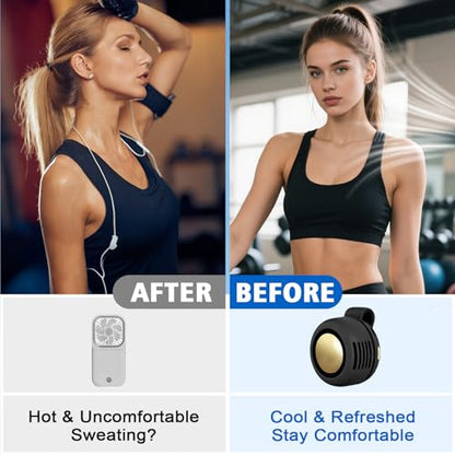 Portable Fan,2-in-1 Waist Clip On Bladeless, Ultra-Quiet Mini Personal Neck Fan 3 Speeds with 360°Adjustable Clip USB Rechargeable for Hiking,Office & Outdoor - color: Black+Bule