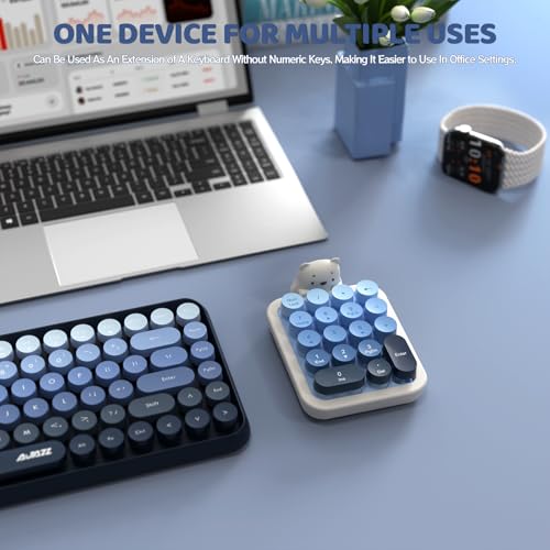 Ajazz AF18 Wireless Numeric Keypad, 2.4G USB Wireless Connection, Ergonomic 18-Key Compact Silicone Bear Design, Gradient Keycaps, Detachable & Portable Number Pad for PC, Laptop Blue - color: Blue