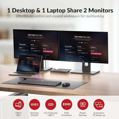 AV Access iDock P10 KVM Docking Station 2 Monitors 2 PC, GbE, EDID, 65W PD | 5xUSB-A, USB C Hub, 4K@60Hz HDMI & DisplayPort USB C KVM Switch Dual Monitor Laptop & Desktop, Audio, SD, Remote Switch - style: iDock P10