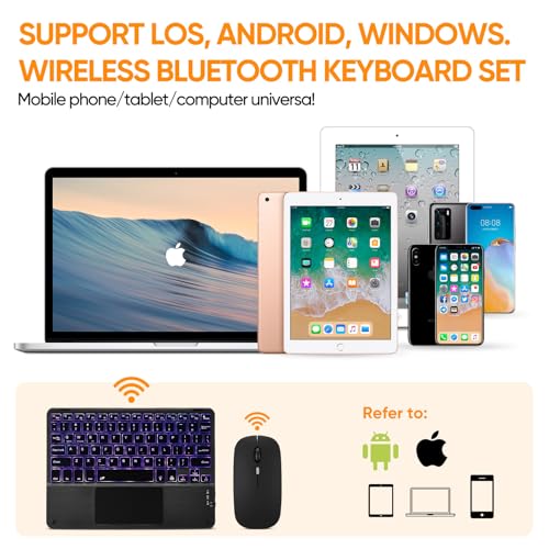 Ultra-Slim Bluetooth Keyboard with Built-in Touchpad and Mouse Portable Mini Wireless Keyboard Rechargeable 7-Color Backlit for Apple iPad iPhone Samsung Tablet iPhone Smartphone iOS Android Windows - color: black