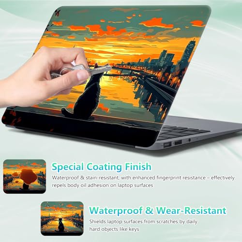 Laptop Skin Sticker Decal 12"-15.6" Universal Laptop/Notebook/Netbook Vinyl - Waterproof Scratch Resistant,Fits HP Dell Lenovo MacBook,2 Free Wrist Pads,Easy Apply & Remove,Cat City Dusk - color: Cat City Dusk