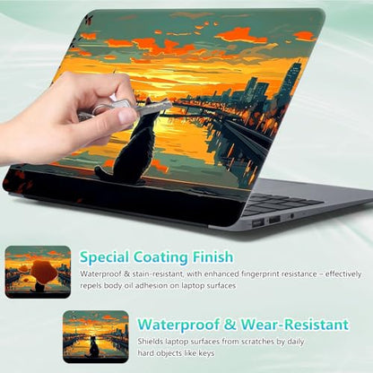 Laptop Skin Sticker Decal 12"-15.6" Universal Laptop/Notebook/Netbook Vinyl - Waterproof Scratch Resistant,Fits HP Dell Lenovo MacBook,2 Free Wrist Pads,Easy Apply & Remove,Cat City Dusk - color: Cat City Dusk