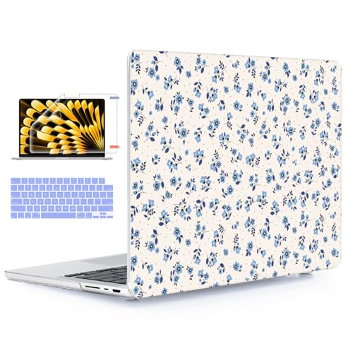 for with MacBook Pro 14 inch Case 2026-2021 M5 M4 M3 M2 M1 Pro/Max A3426 A3427 A3434 A3112 A3401 A2918 A2992 A2779 A2442, Hard Shell with Keyboard Cover+Protective Film, Blue Flower - color: Blue Flower