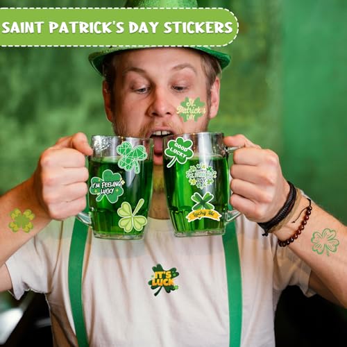Xzentira 100 PCS St Patricks Day Stickers Vinyl Waterproof Shamrock Stickers Irish Sticker for St Patricks Decorations Party Supplies Water Bottle Laptop Crafts Windows - style: Shamrock