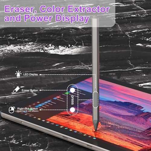 Surface Pen - Surface Pro Pen Stylus for Surface Pro 11/9/10/8/X/7/6/5/4/3, USB-C Fast Charge, 4096 Pressure Sensitivity, Palm Rejection Surface Pen for Surface Go 2/3/4/Book/Laptop/Studio - color: Silver