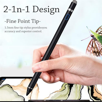 Stylus Pen for iPad, DOGAIN iPad Pencil for Touchscreen with Dual Touch Function, Active Digital Fine Point Pad Pen Compatible with Pad/Pro/Air/Mini/iPhone/Samsung//iOS/Android and More - Black - color: Black Pen with Fiber Cap