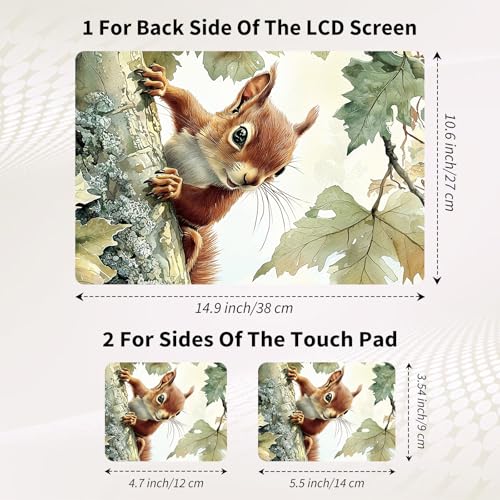 Laptop Skin Sticker 3-Piece Set,Cute Little Squirrel | Trim-to-fit 3-piece vinyl set with one 15 x 10.6 in lid skin and two palm-rest decals for many 12-15.6 in laptops - color: Cute Little Squirrel