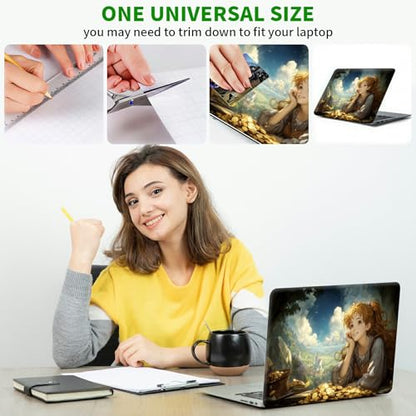 Laptop Skin Sticker Decal, Universal Protective Cover Fit 12 13 14 15.6 Inch Notebook, Reusable Water-Resistant Vinyl Decal w/ 2 Wrist Pads for Business Travel Office, Cloud Girl - color: Cloud Girl