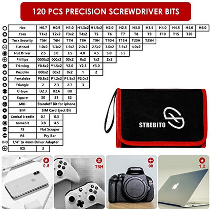 STREBITO Screwdriver Sets 142-Piece Electronics Precision Screwdriver with 120 Bits Magnetic Repair Tool Kit for iPhone, MacBook, Coumputer, Laptop, Tablet, PS4, Xbox, Nintendo, Eyeglasses, Jewelers | 120 Bits Magnetic Repair Tool Kit for iPhone, MacBook,