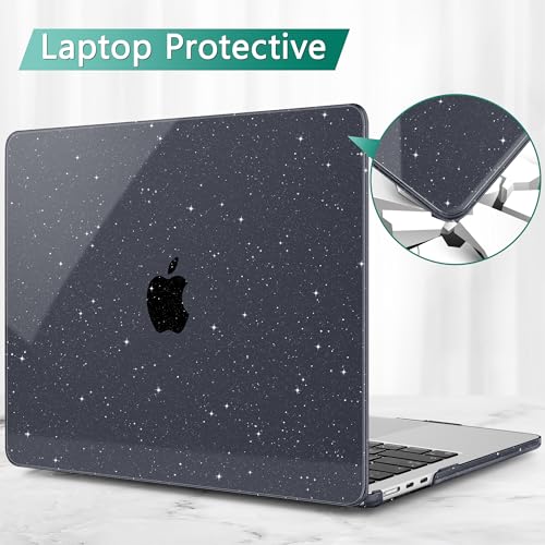 May Chen Case for MacBook Air 13/13.6-inch (M5/M4/M3/M2, 2022-2026 Models A3449 A3240 A3113 A2681), Lightweight | Closes Seamlessly | Ideal for Work Hard Shell Case, Crystal Black Glitter - color: Crystal Black Glitter