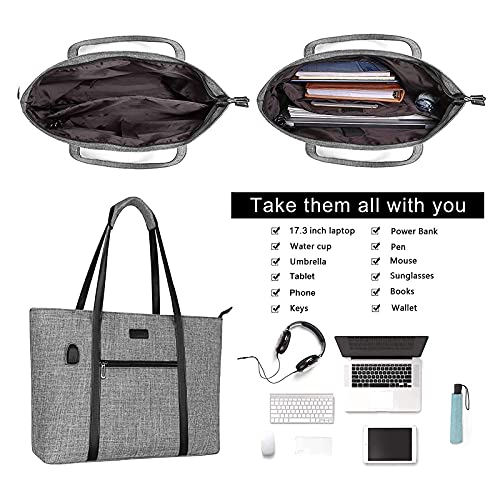 MOSISO USB Port Laptop Tote Bag for Women,Compatible with MacBook, 17-17.3 inch Notebook and Chromebook, Work Travel Business Computer Bag with Small Purse, Gray - color: Gray