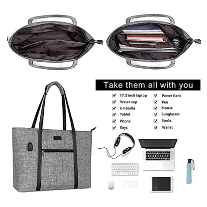 MOSISO USB Port Laptop Tote Bag for Women,Compatible with MacBook, 17-17.3 inch Notebook and Chromebook, Work Travel Business Computer Bag with Small Purse, Gray - color: Gray