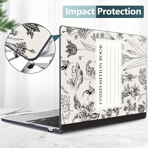 for MacBook Air 13 Inch (13.6 Inch) Case, M5/M4/M3/M2 Chip 2026 2025 2024 2023 2022, Hard Plastic Printed Cover with Screen Protector & Keyboard Cover & Dust Plugs, Black Composition Book - color: Black Composition Book