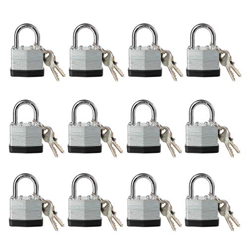 Lock, Laminated Steel Keyed Padlock, Keyed Alike Locks, Normal Shackle Padlock-Pack of 12 - color: Pack of 12