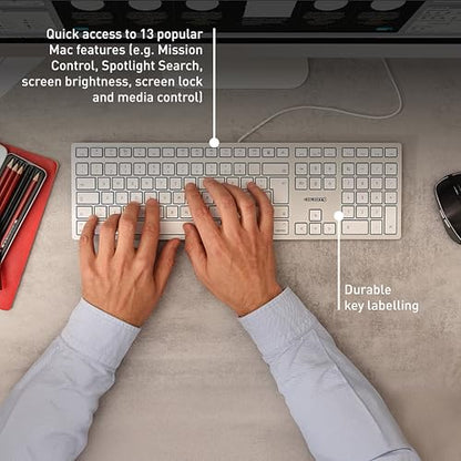 Cherry KC 6000C for MAC, Wired Mac Keyboard with Number Pad, USB-C Connection, Whisper-Quiet Keys, Thin Design, SX Scissor Switches, QWERTY, Silver/White