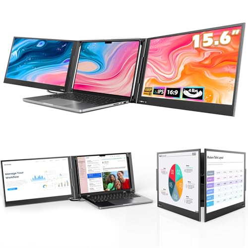 QQH Laptop Screen Extender, 15.6" Ultra-Slim Triple Portable Laptop Monitor | 1080P IPS USB-C Plug and Play Monitor Extender Compatible with MacOS, Windows, Android for 12-16" Laptops - color: Black