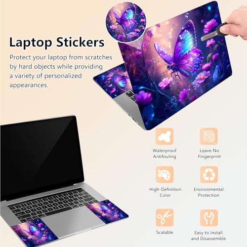 Laptop Skin Sticker Decal 15.6 Inch,12 13 13.3 14 15 15.6 in Laptop Netbook Skins for Notebook,Art Decal Removable Waterproof Scratch Resistant,Universal Vinyl Cover,Glitter Butterfly Purple - color: Glitter Butterfly Purple