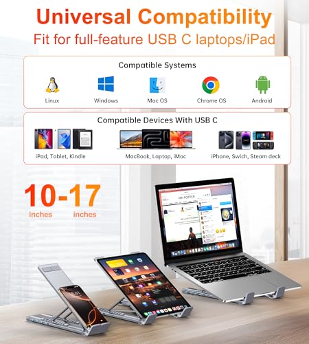 5-in-1 USB C Hub Adjustable Aluminum Laptop Stand | 4-Port USB A 3.0 with 5Gbps Data Transfer USB C Hub Docking Station [Charging Not Supported] for Mac Pro/Air/Dell/HP/Lenovo - style: M61 5 in 1