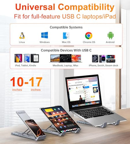 5-in-1 USB C Hub Adjustable Aluminum Laptop Stand | 4-Port USB A 3.0 with 5Gbps Data Transfer USB C Hub Docking Station [Charging Not Supported] for Mac Pro/Air/Dell/HP/Lenovo - style: M61 5 in 1